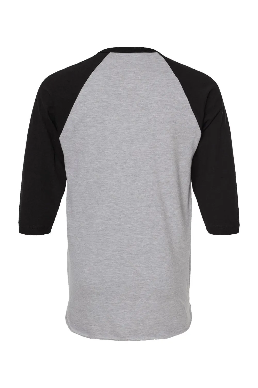 Tultex Mens Fine Jersey Raglan 3/4 Sleeve Crewneck T-Shirt - Heather Grey/Black