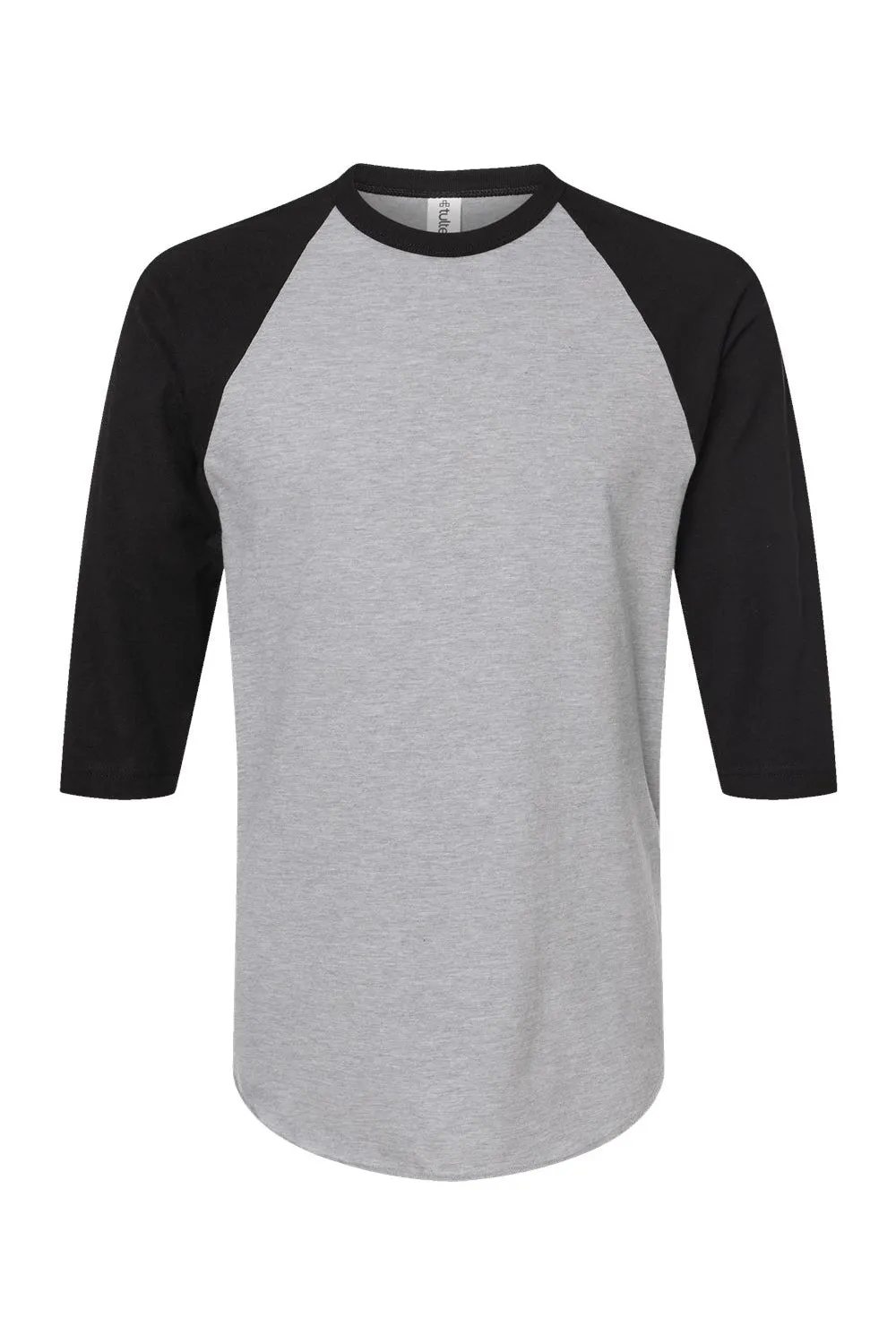 Tultex Mens Fine Jersey Raglan 3/4 Sleeve Crewneck T-Shirt - Heather Grey/Black