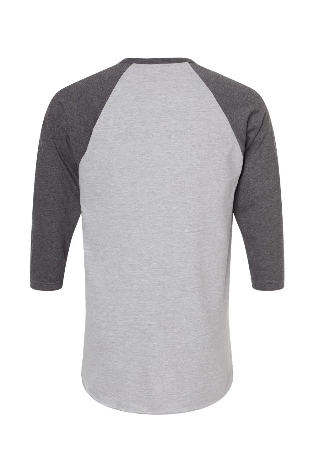 Tultex Mens Fine Jersey Raglan 3/4 Sleeve Crewneck T-Shirt - Heather Grey/Heather Charcoal Grey