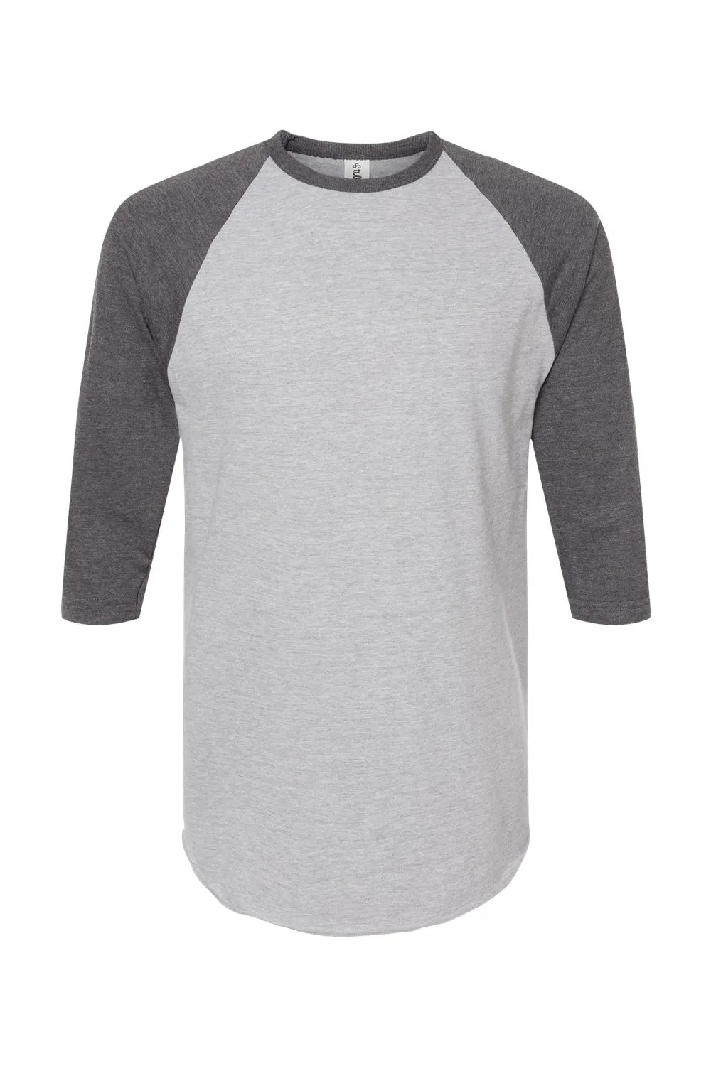 Tultex Mens Fine Jersey Raglan 3/4 Sleeve Crewneck T-Shirt - Heather Grey/Heather Charcoal Grey