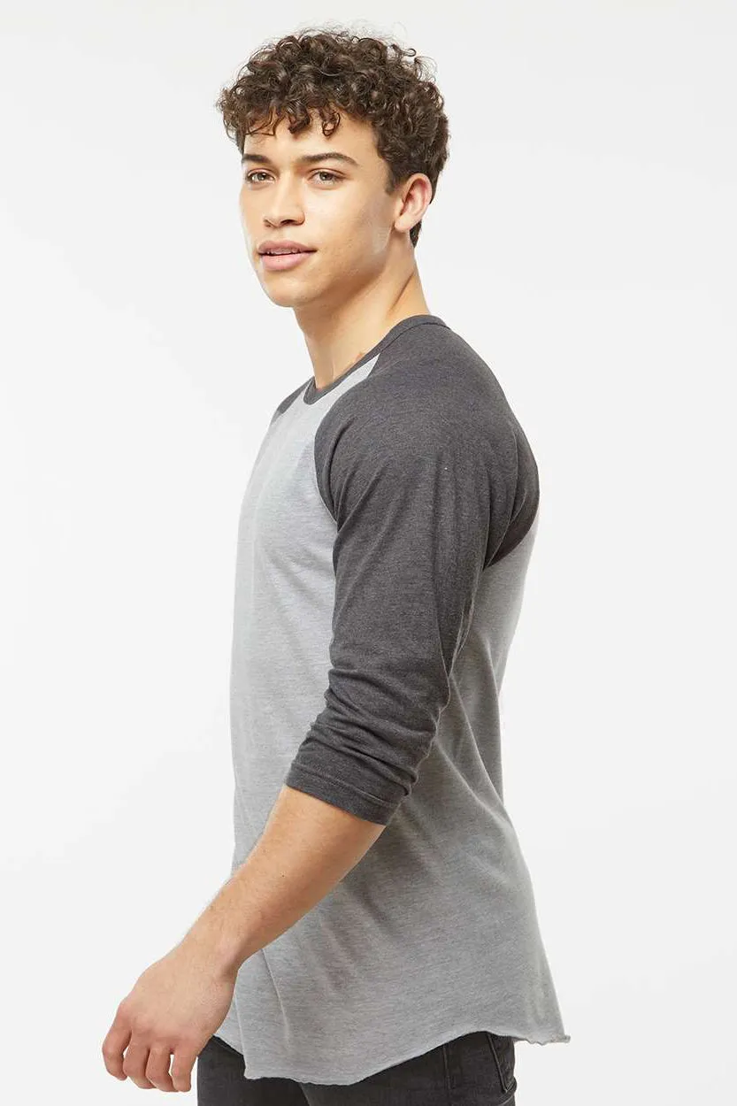 Tultex Mens Fine Jersey Raglan 3/4 Sleeve Crewneck T-Shirt - Heather Grey/Heather Charcoal Grey