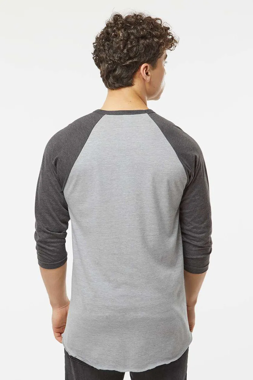 Tultex Mens Fine Jersey Raglan 3/4 Sleeve Crewneck T-Shirt - Heather Grey/Heather Charcoal Grey