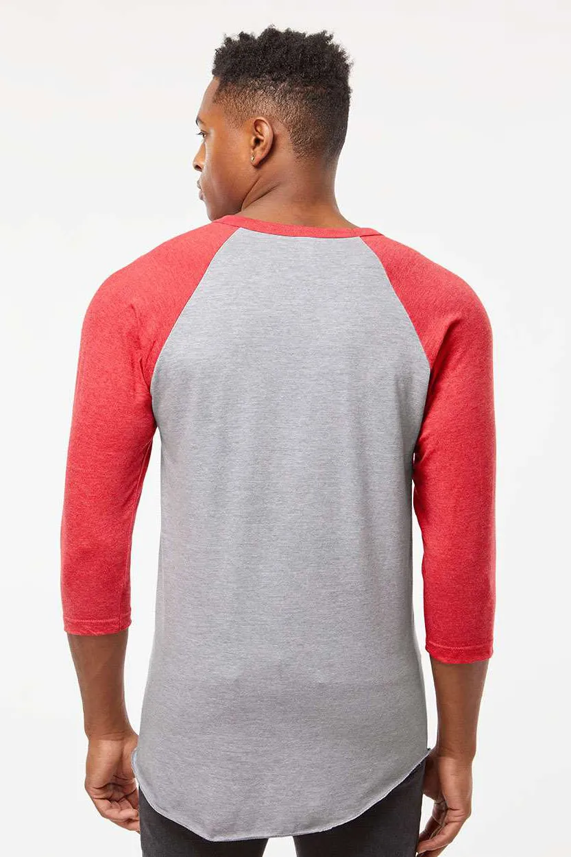 Tultex Mens Fine Jersey Raglan 3/4 Sleeve Crewneck T-Shirt - Heather Grey/Heather Red