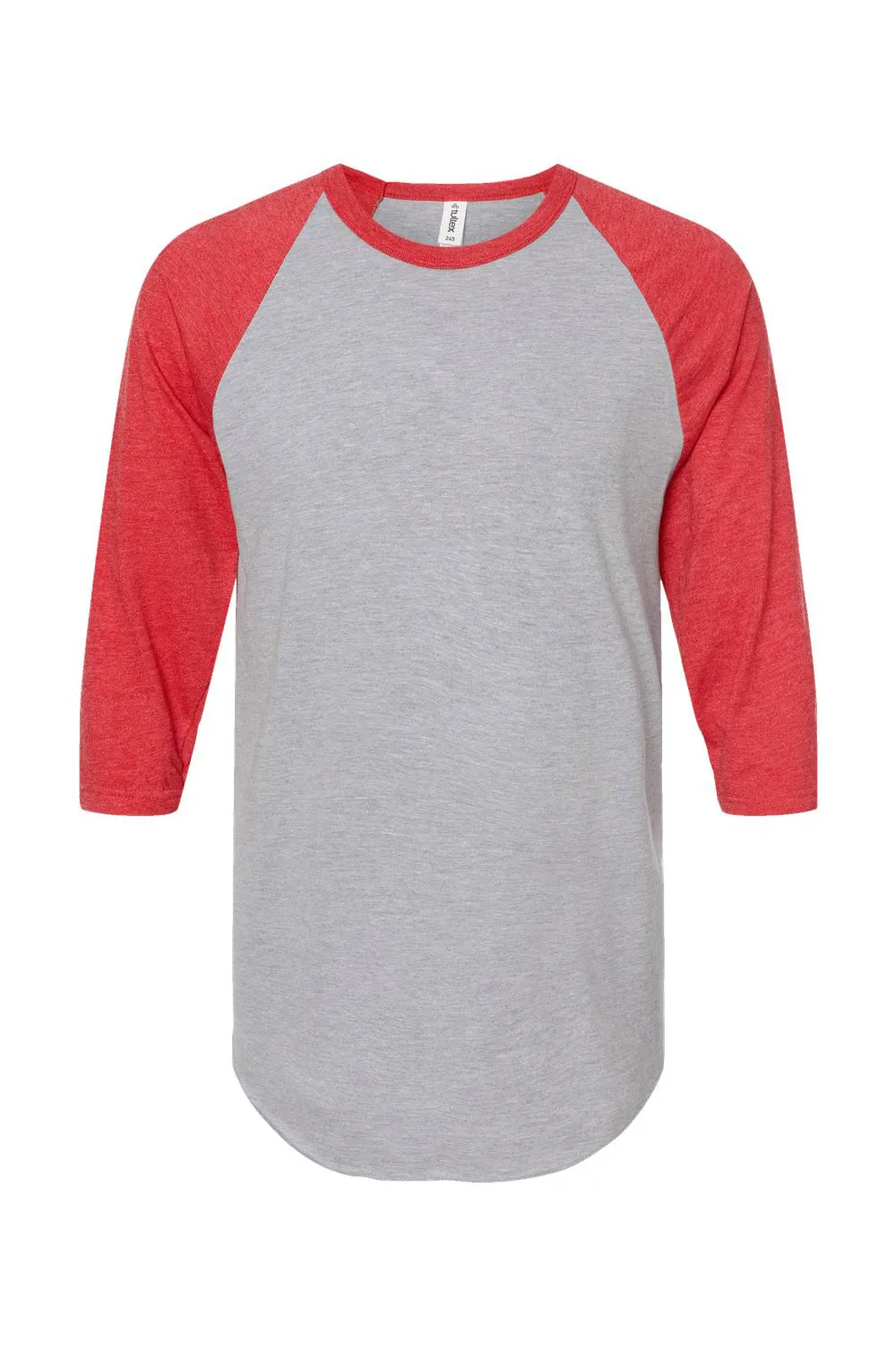Tultex Mens Fine Jersey Raglan 3/4 Sleeve Crewneck T-Shirt - Heather Grey/Heather Red