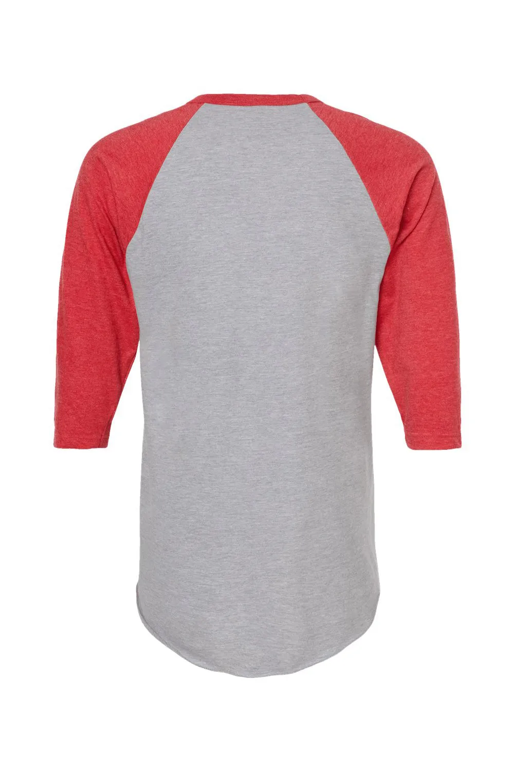 Tultex Mens Fine Jersey Raglan 3/4 Sleeve Crewneck T-Shirt - Heather Grey/Heather Red