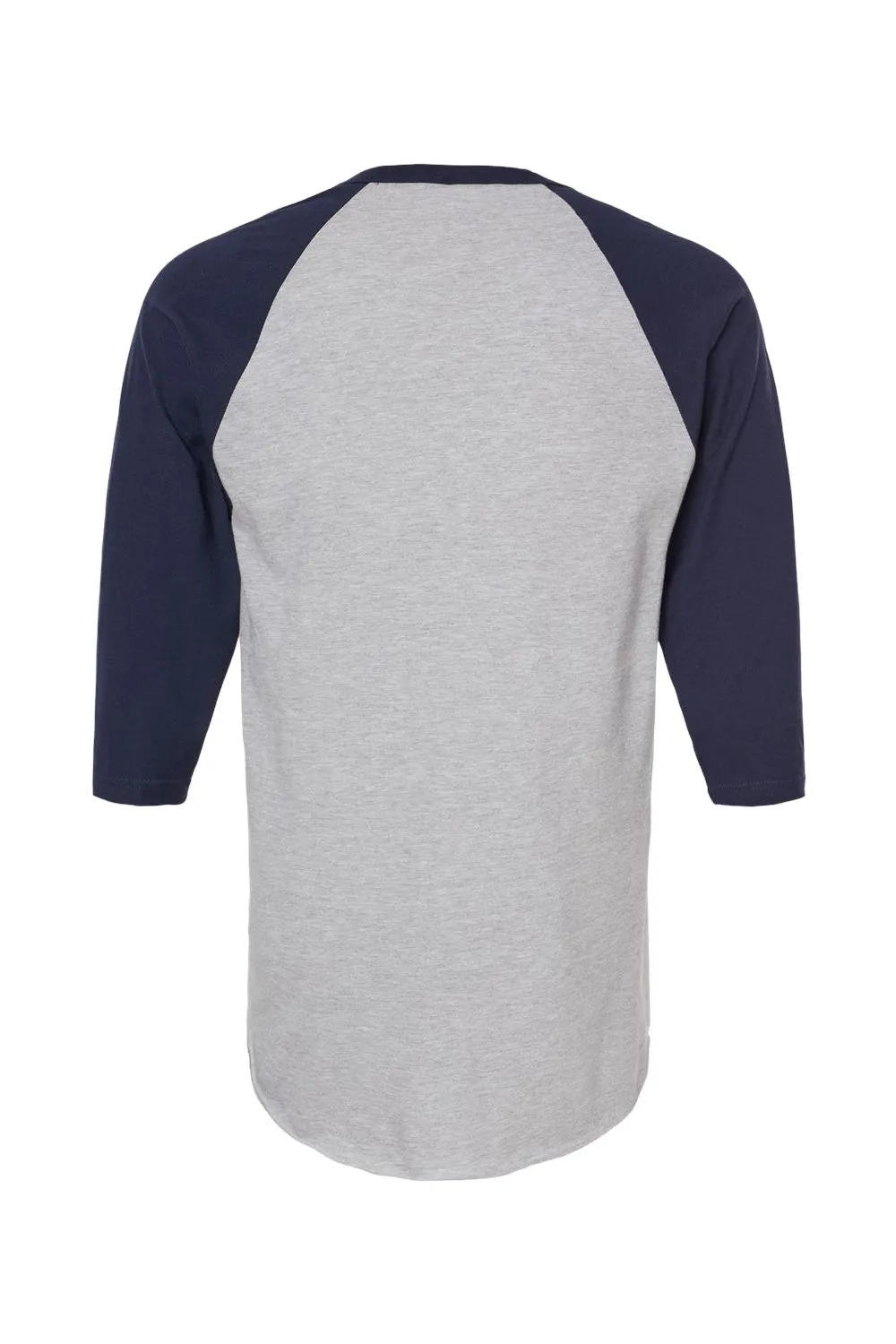 Tultex Mens Fine Jersey Raglan 3/4 Sleeve Crewneck T-Shirt - Heather Grey/Navy Blue