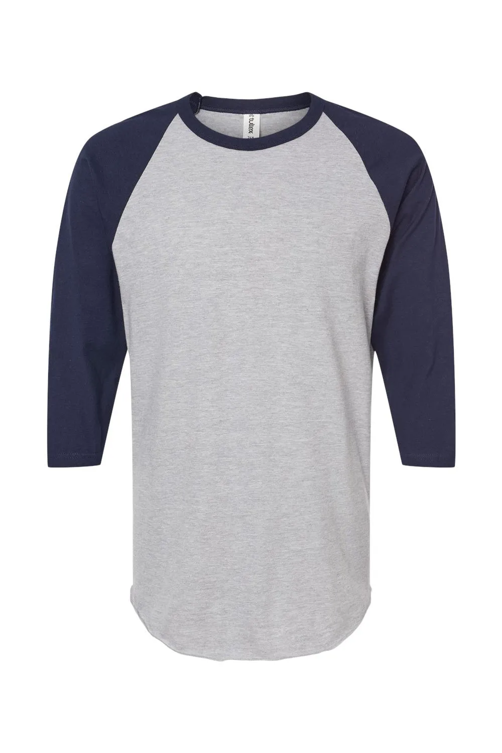 Tultex Mens Fine Jersey Raglan 3/4 Sleeve Crewneck T-Shirt - Heather Grey/Navy Blue