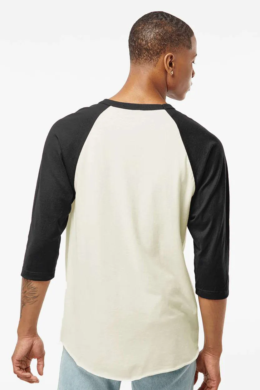 Tultex Mens Fine Jersey Raglan 3/4 Sleeve Crewneck T-Shirt - Vintage White/Black