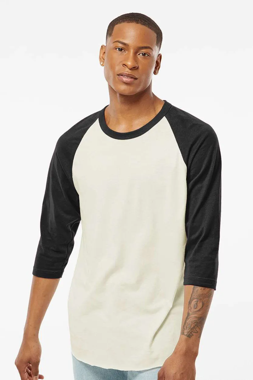 Tultex Mens Fine Jersey Raglan 3/4 Sleeve Crewneck T-Shirt - Vintage White/Black