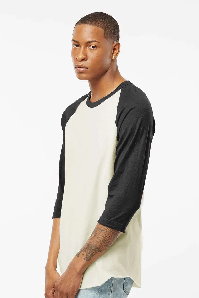 Tultex Mens Fine Jersey Raglan 3/4 Sleeve Crewneck T-Shirt - Vintage White/Black