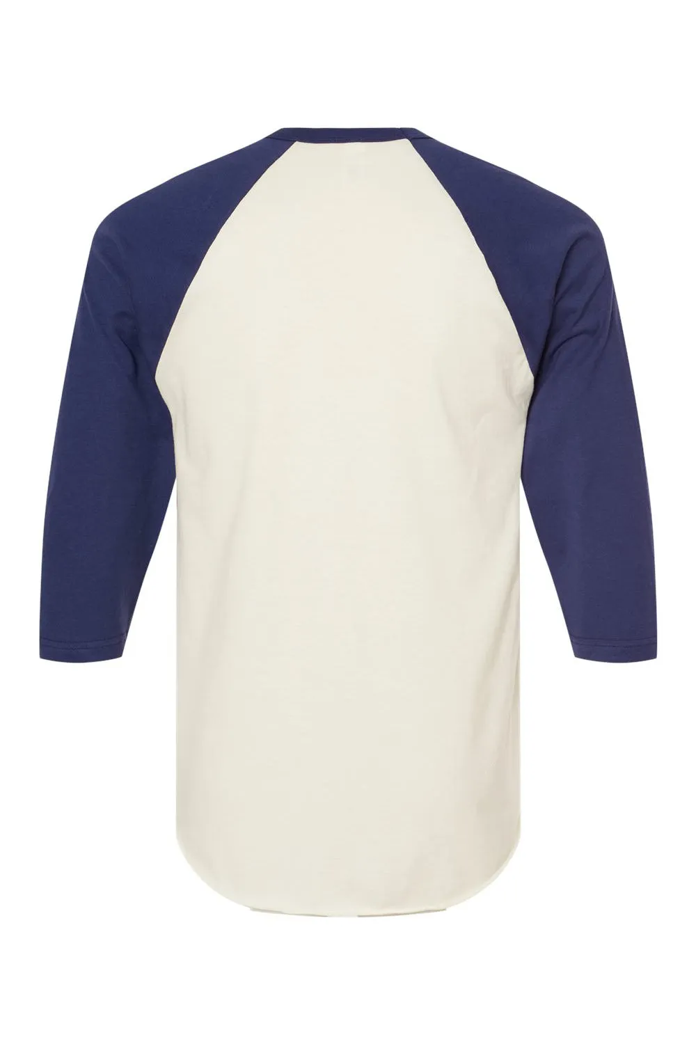 Tultex Mens Fine Jersey Raglan 3/4 Sleeve Crewneck T-Shirt - Vintage White/Inked India Blue