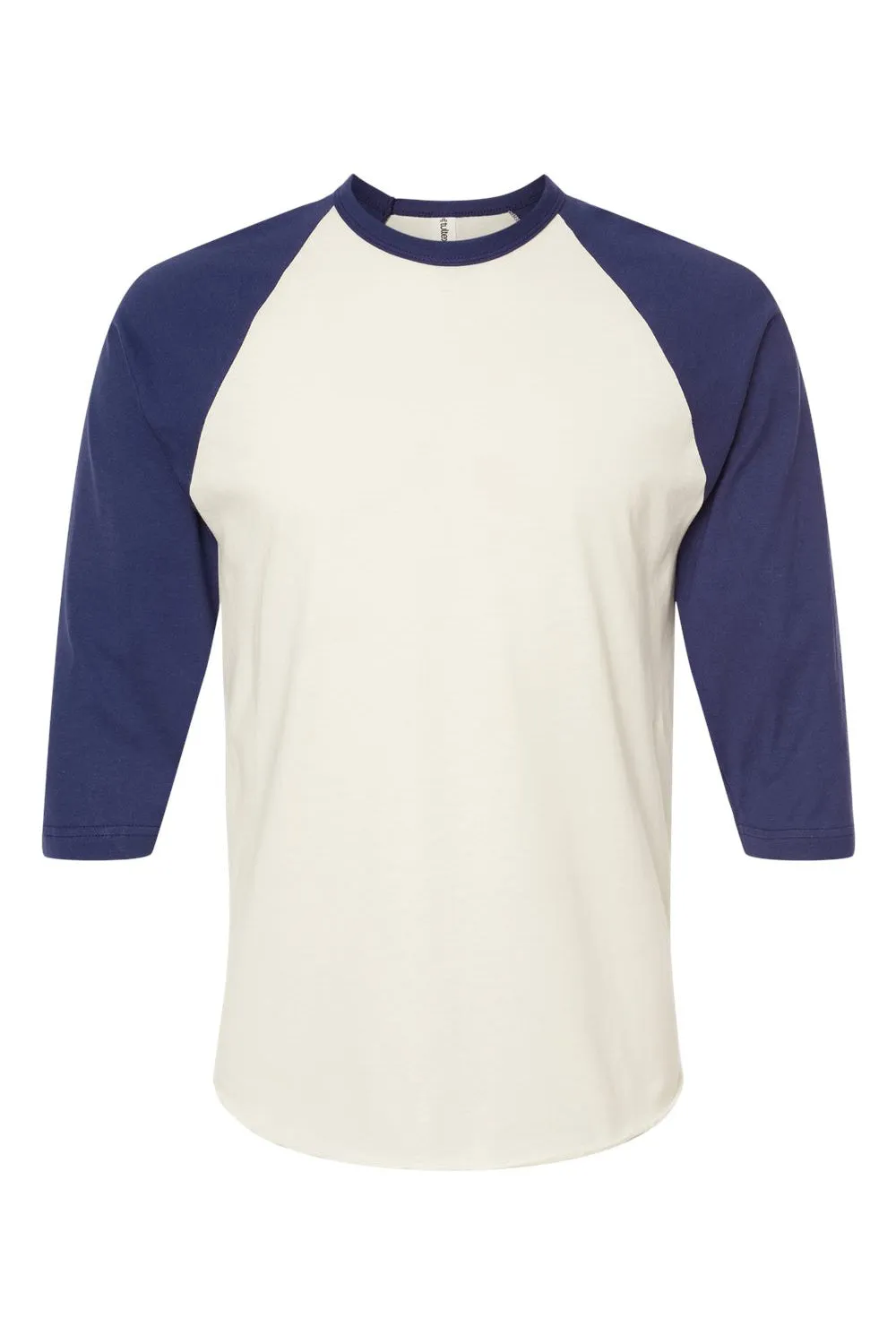 Tultex Mens Fine Jersey Raglan 3/4 Sleeve Crewneck T-Shirt - Vintage White/Inked India Blue