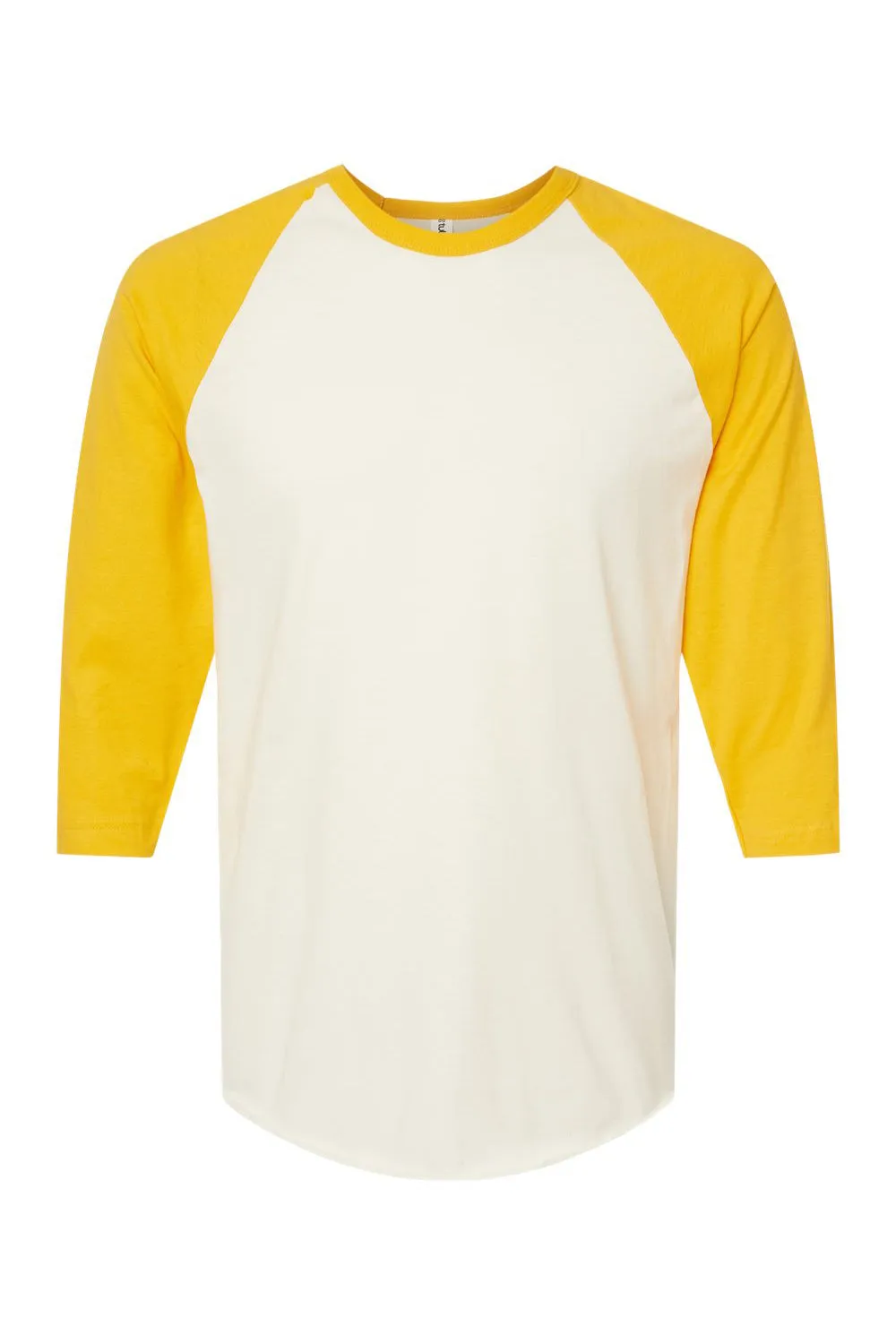 Tultex Mens Fine Jersey Raglan 3/4 Sleeve Crewneck T-Shirt - Vintage White/Mellow Yellow