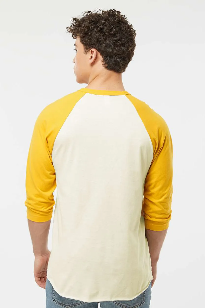 Tultex Mens Fine Jersey Raglan 3/4 Sleeve Crewneck T-Shirt - Vintage White/Mellow Yellow