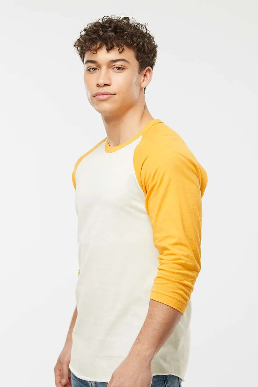 Tultex Mens Fine Jersey Raglan 3/4 Sleeve Crewneck T-Shirt - Vintage White/Mellow Yellow
