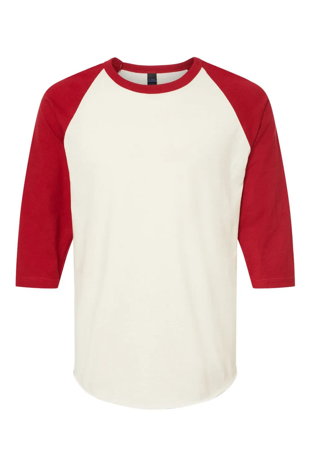 Tultex Mens Fine Jersey Raglan 3/4 Sleeve Crewneck T-Shirt - Vintage White/Rio Red