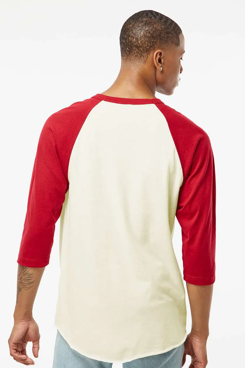 Tultex Mens Fine Jersey Raglan 3/4 Sleeve Crewneck T-Shirt - Vintage White/Rio Red