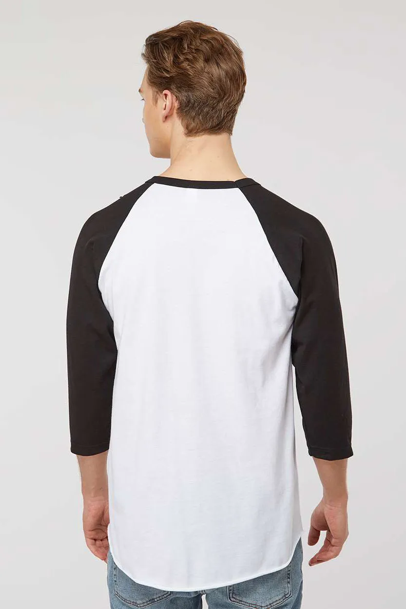 Tultex Mens Fine Jersey Raglan 3/4 Sleeve Crewneck T-Shirt - White/Black