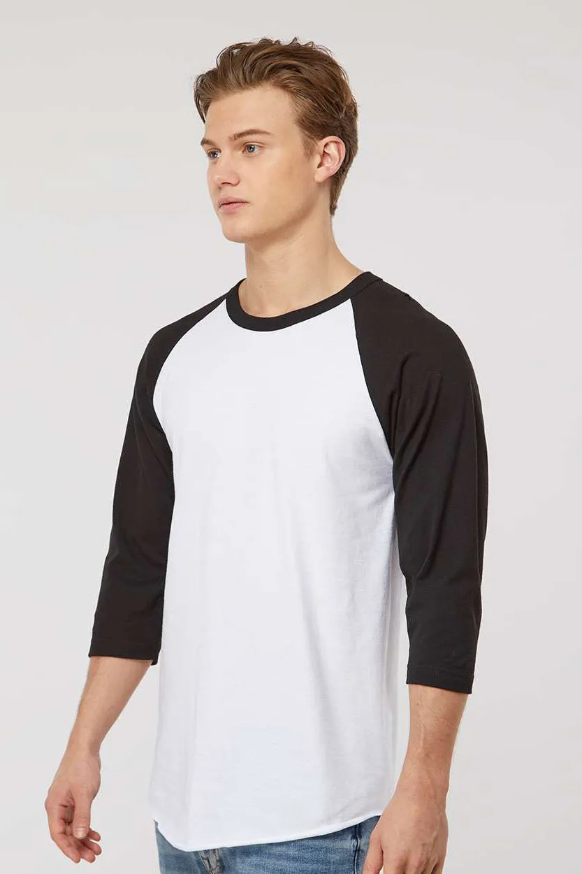 Tultex Mens Fine Jersey Raglan 3/4 Sleeve Crewneck T-Shirt - White/Black