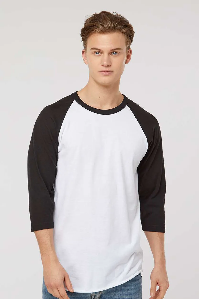 Tultex Mens Fine Jersey Raglan 3/4 Sleeve Crewneck T-Shirt - White/Black