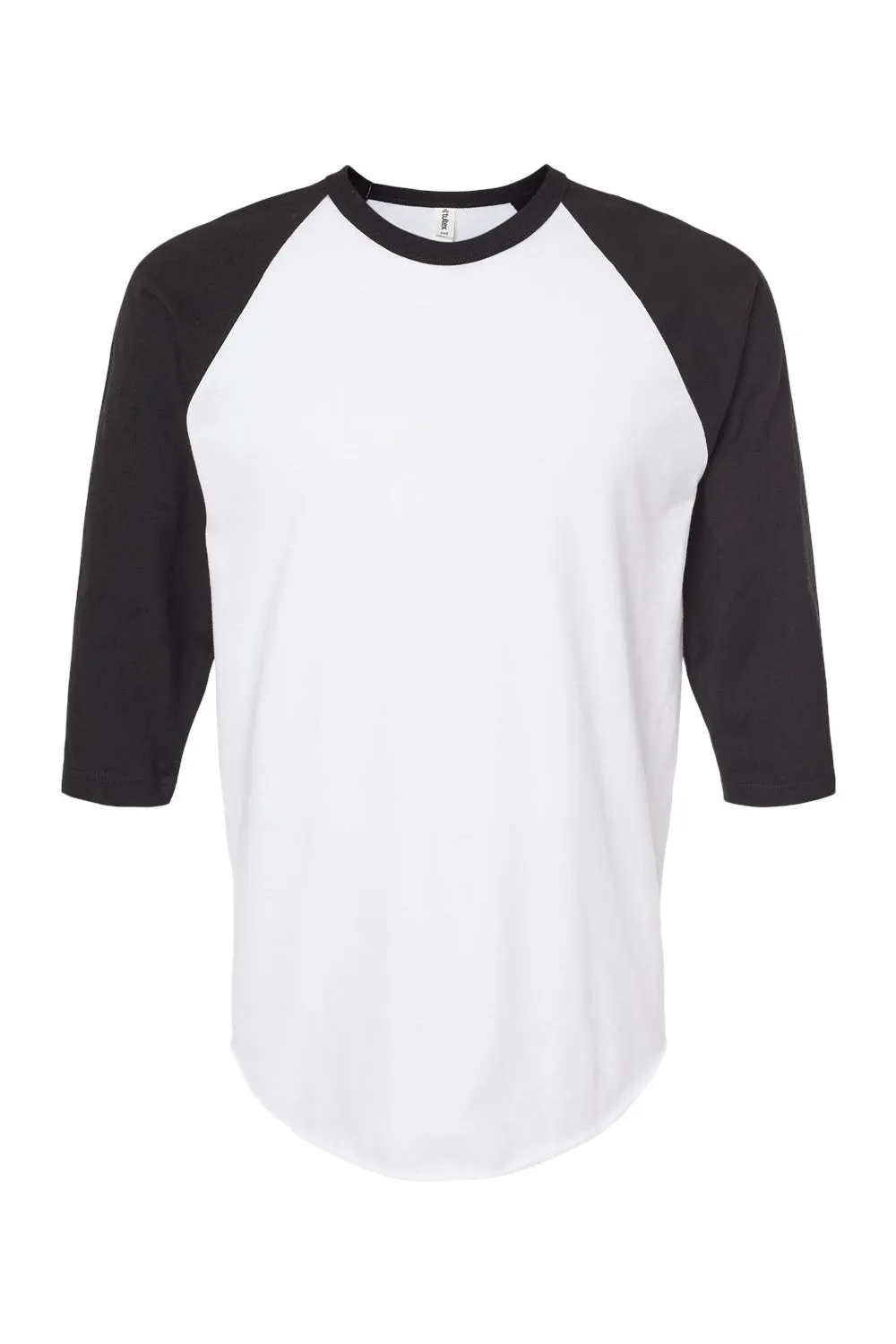 Tultex Mens Fine Jersey Raglan 3/4 Sleeve Crewneck T-Shirt - White/Black