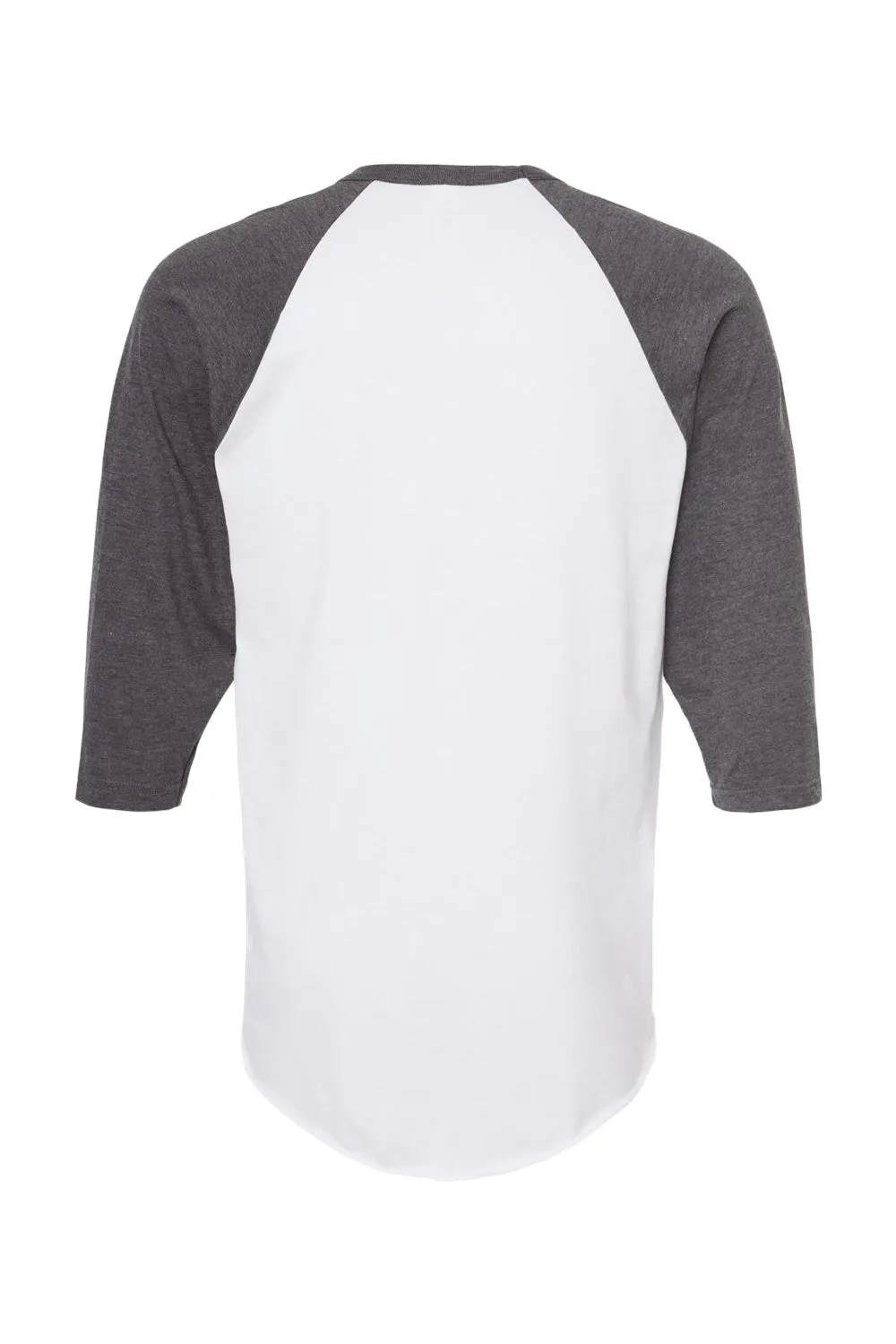 Tultex Mens Fine Jersey Raglan 3/4 Sleeve Crewneck T-Shirt - White/Heather Charcoal Grey
