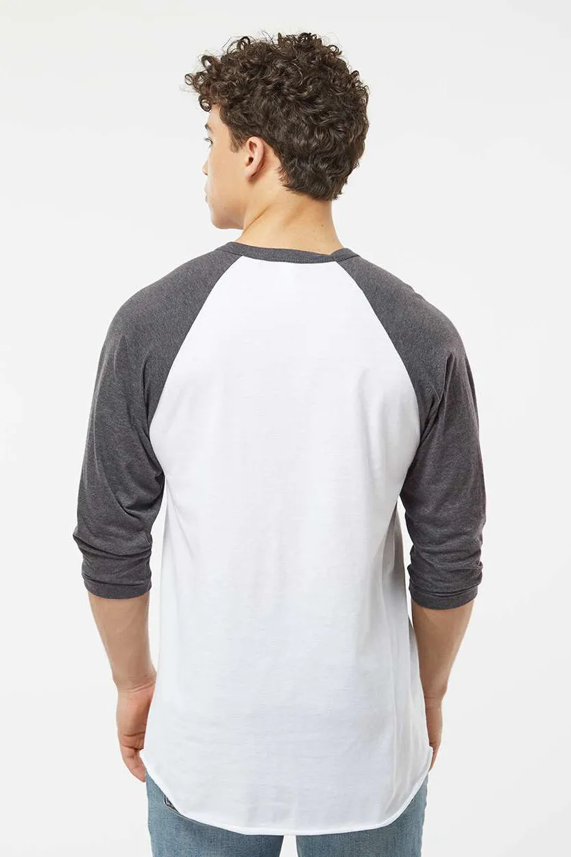 Tultex Mens Fine Jersey Raglan 3/4 Sleeve Crewneck T-Shirt - White/Heather Charcoal Grey