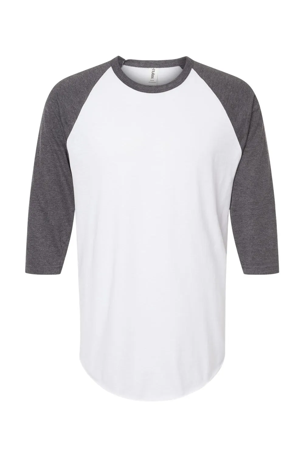 Tultex Mens Fine Jersey Raglan 3/4 Sleeve Crewneck T-Shirt - White/Heather Charcoal Grey