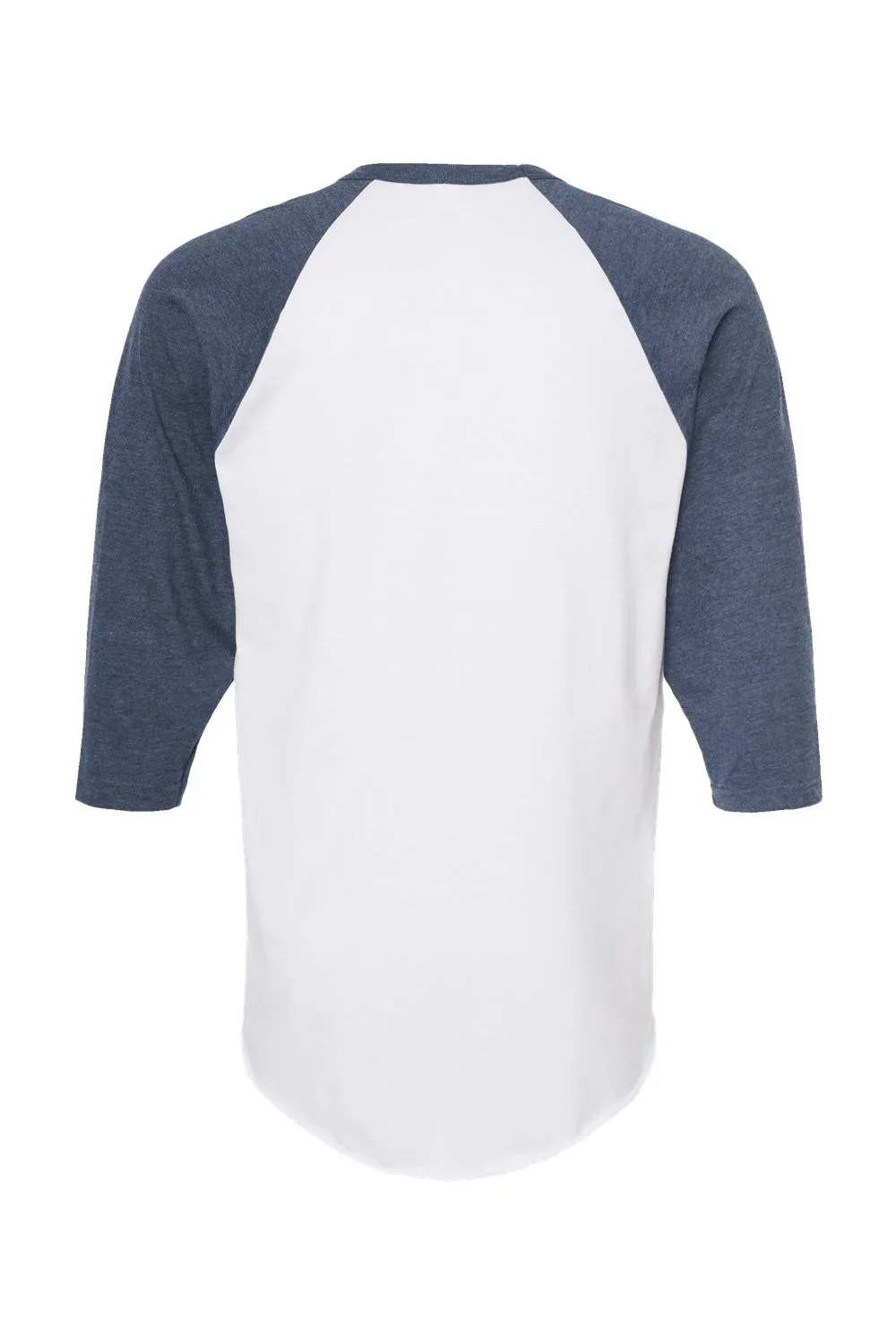 Tultex Mens Fine Jersey Raglan 3/4 Sleeve Crewneck T-Shirt - White/Heather Denim Blue