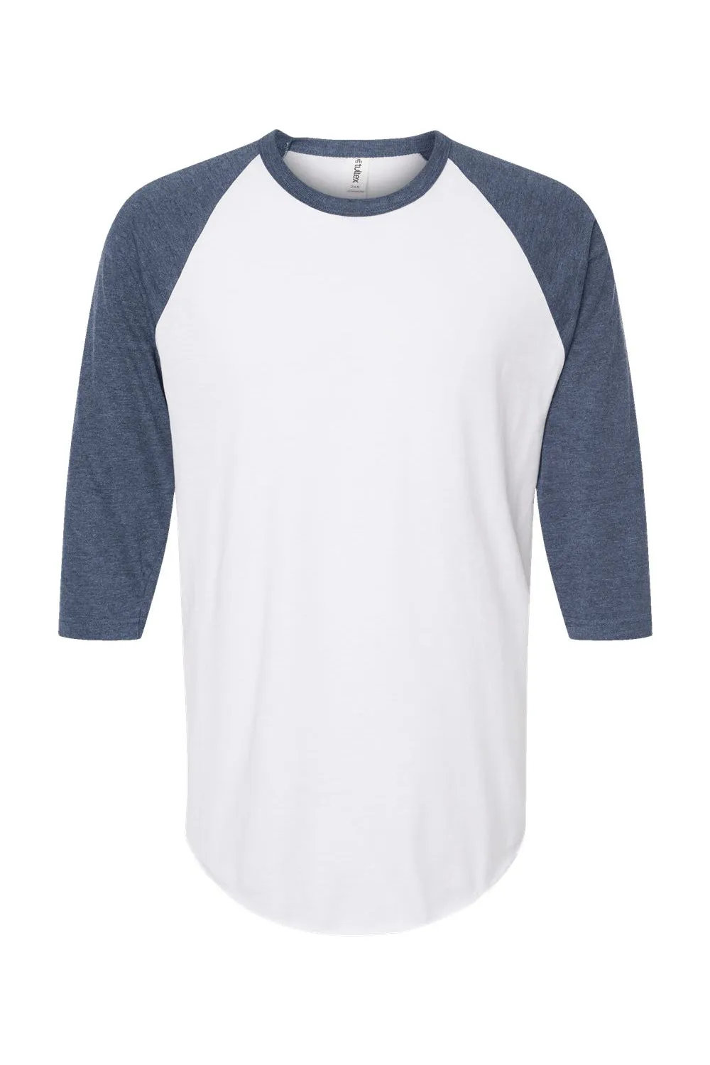 Tultex Mens Fine Jersey Raglan 3/4 Sleeve Crewneck T-Shirt - White/Heather Denim Blue