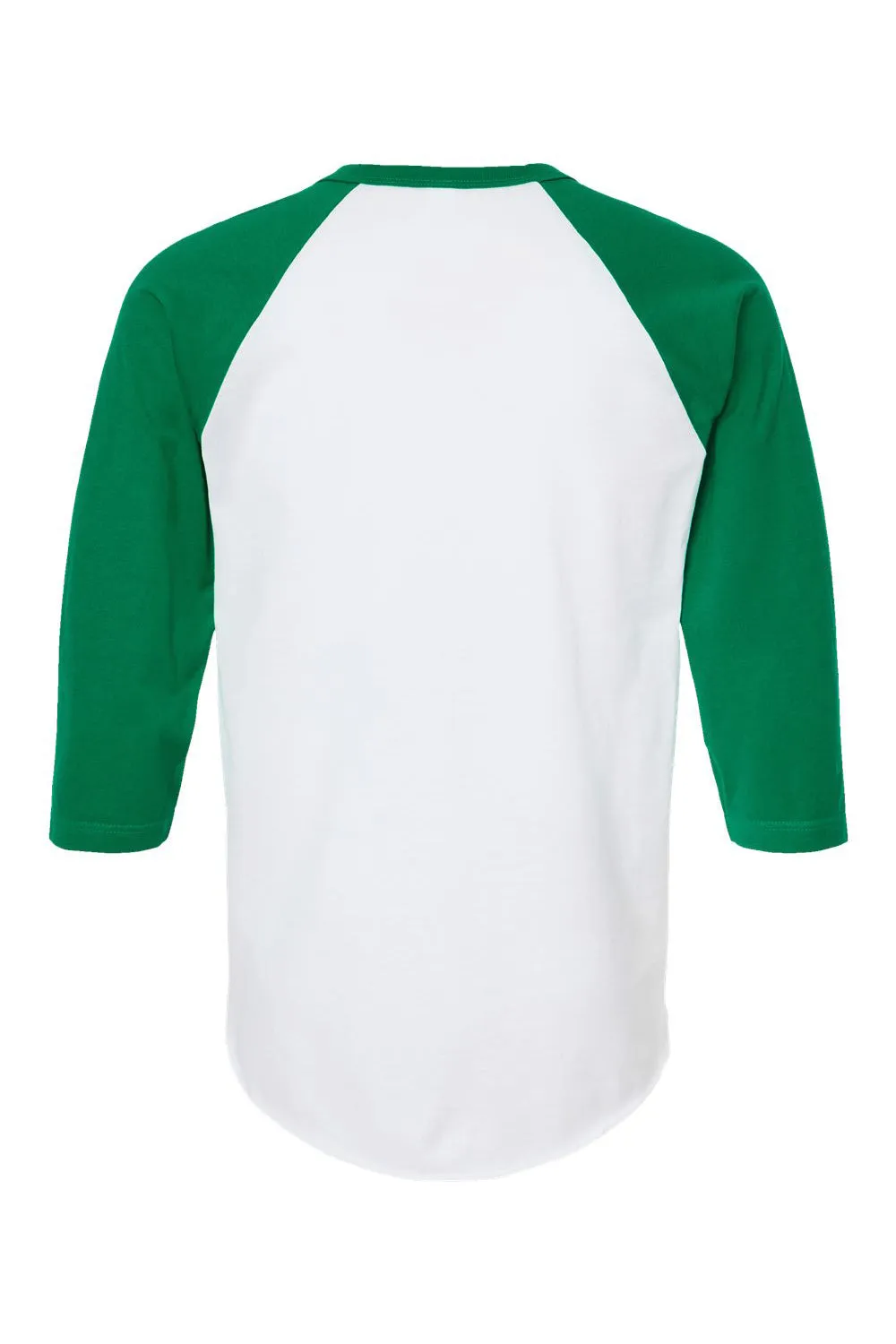 Tultex Mens Fine Jersey Raglan 3/4 Sleeve Crewneck T-Shirt - White/Kelly Green