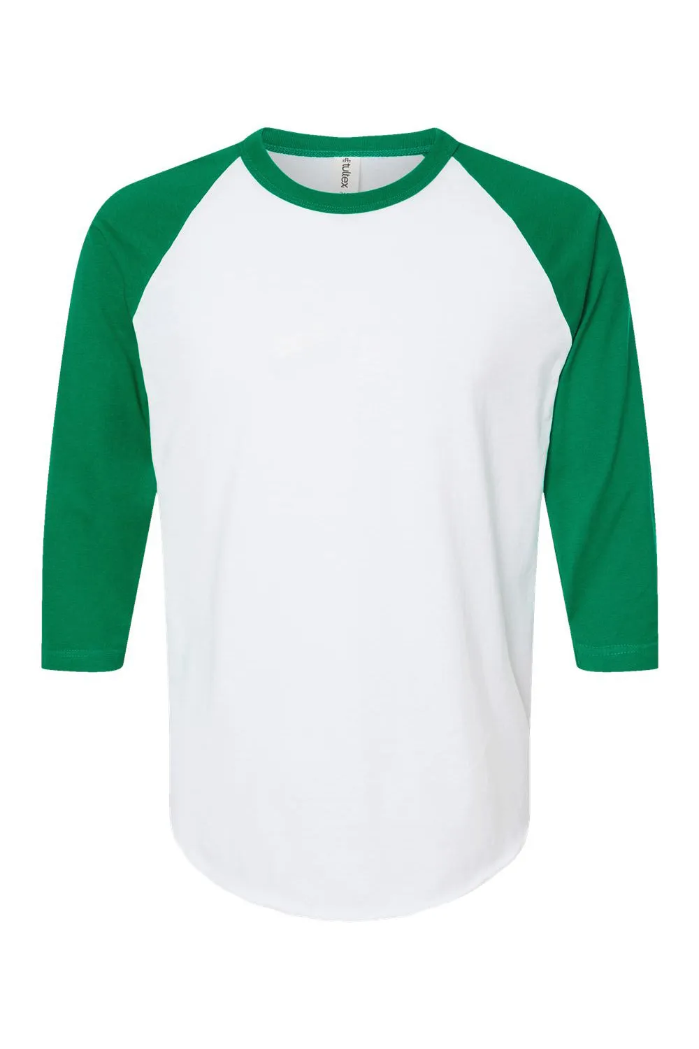 Tultex Mens Fine Jersey Raglan 3/4 Sleeve Crewneck T-Shirt - White/Kelly Green