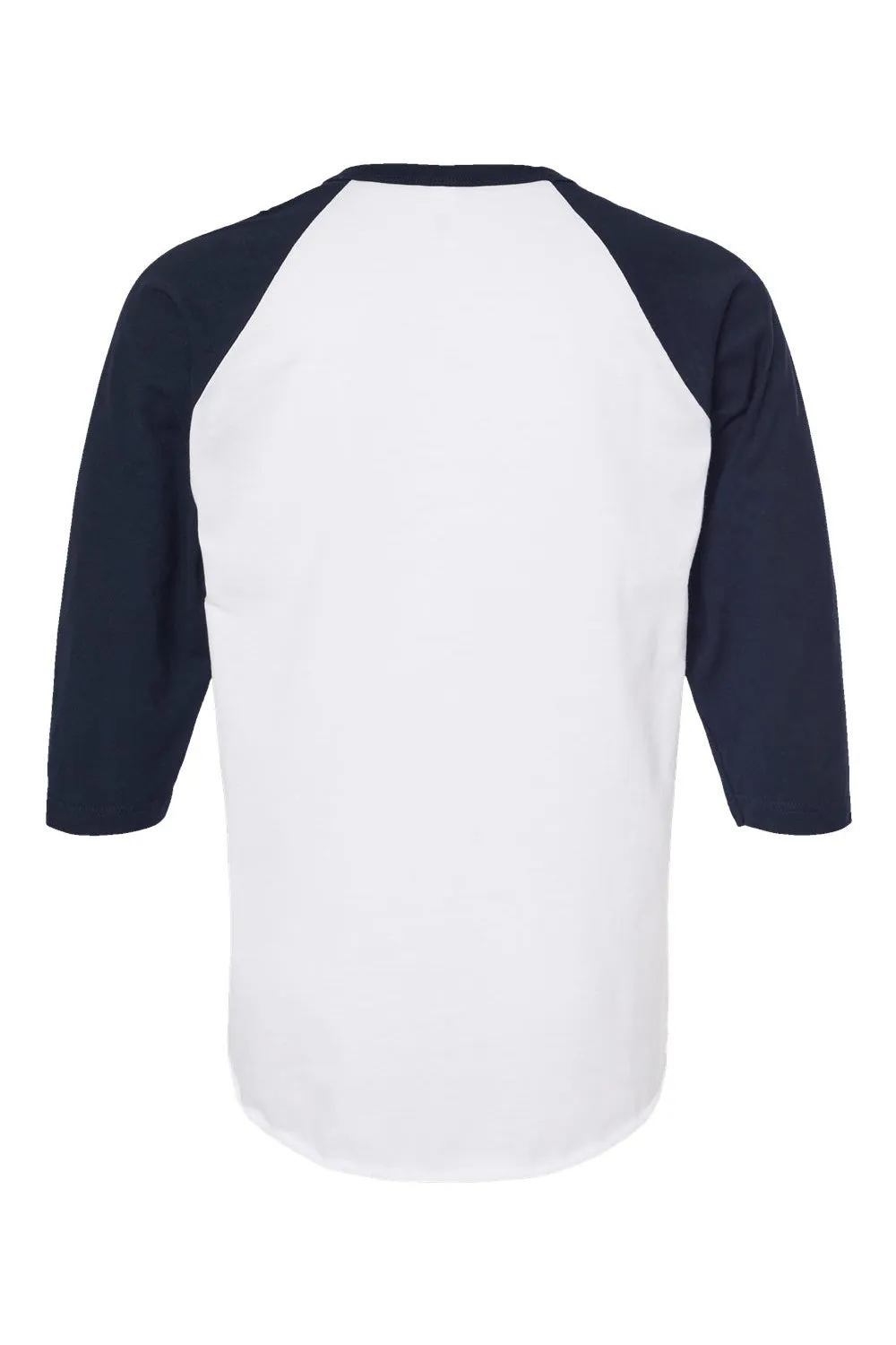 Tultex Mens Fine Jersey Raglan 3/4 Sleeve Crewneck T-Shirt - White/Navy Blue
