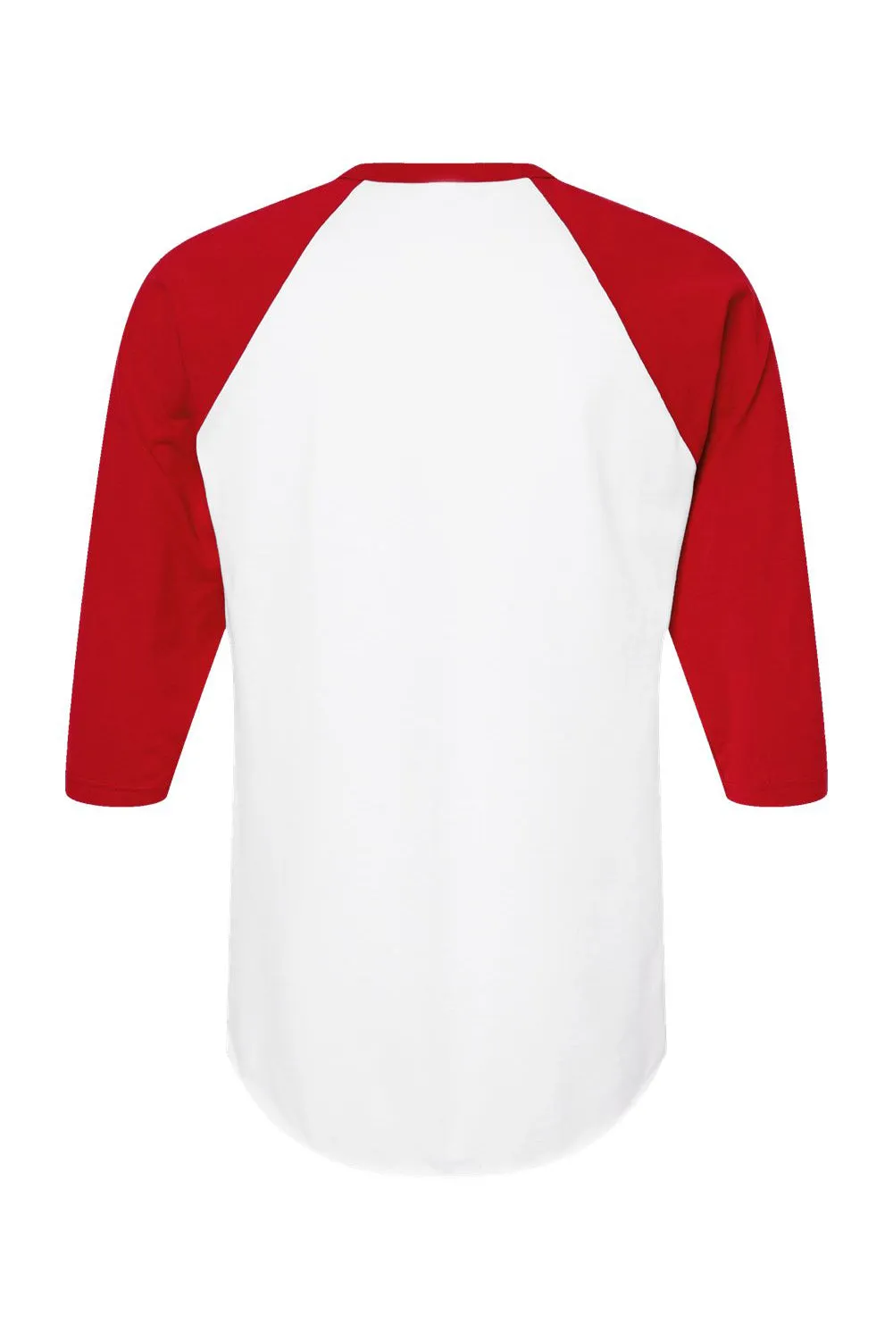 Tultex Mens Fine Jersey Raglan 3/4 Sleeve Crewneck T-Shirt - White/Red