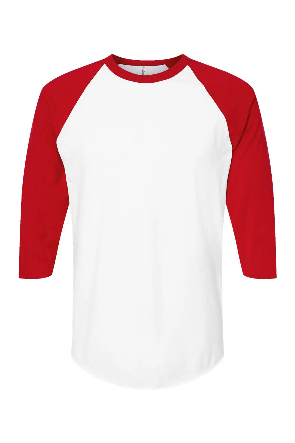 Tultex Mens Fine Jersey Raglan 3/4 Sleeve Crewneck T-Shirt - White/Red