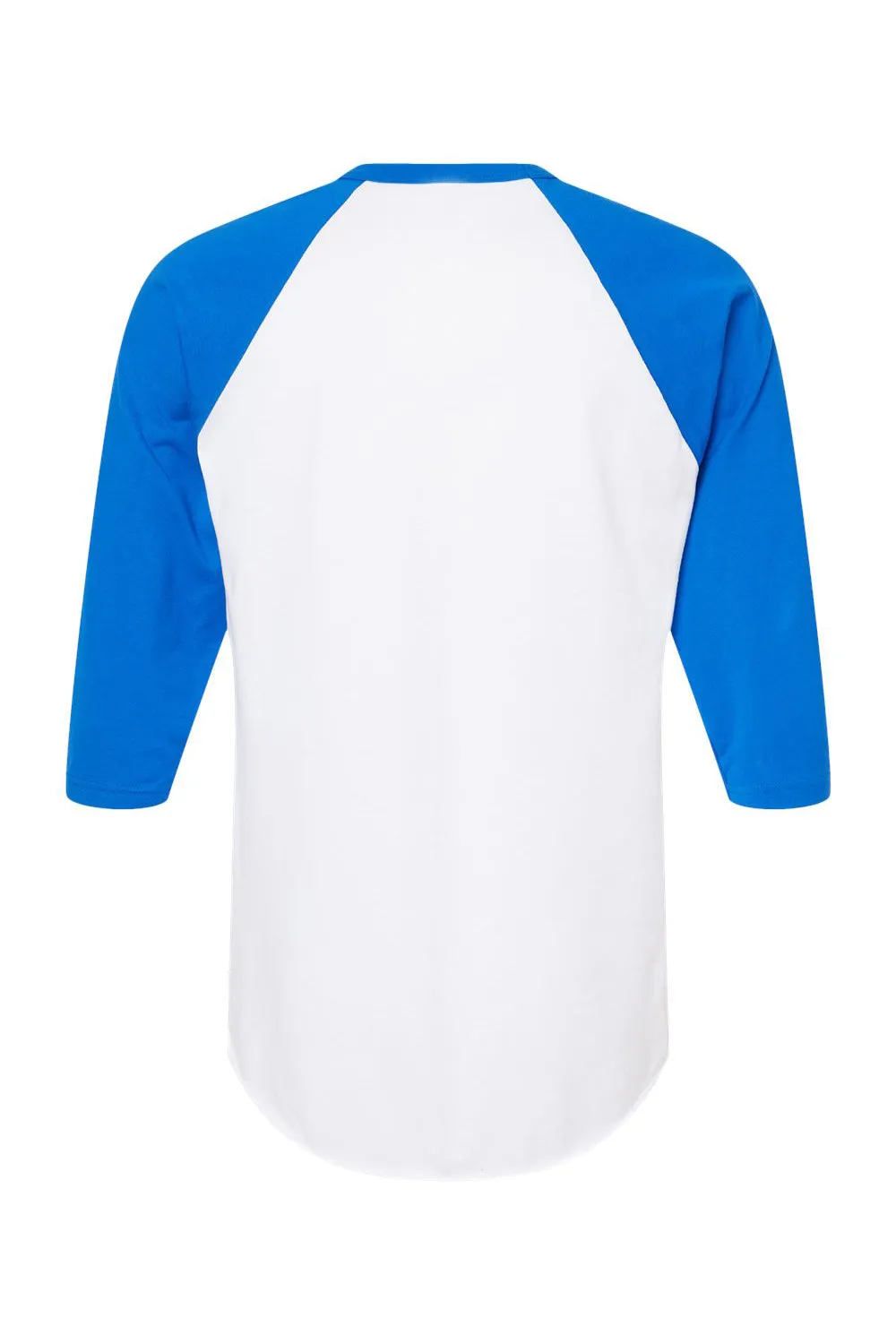Tultex Mens Fine Jersey Raglan 3/4 Sleeve Crewneck T-Shirt - White/Royal Blue