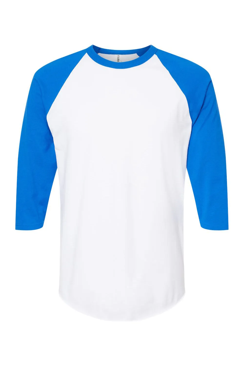Tultex Mens Fine Jersey Raglan 3/4 Sleeve Crewneck T-Shirt - White/Royal Blue