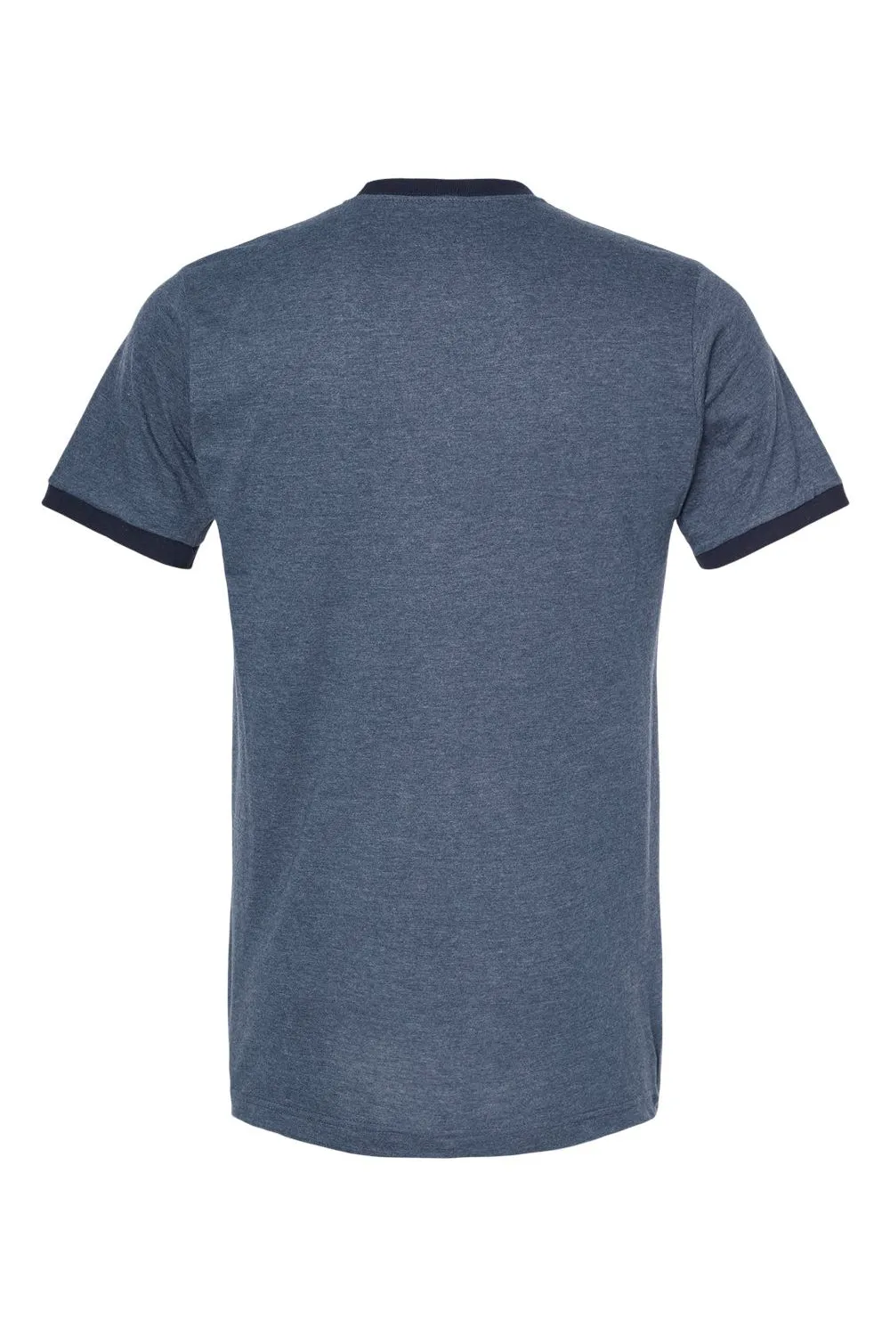 Tultex Mens Fine Jersey Ringer Short Sleeve Crewneck T-Shirt - Heather Denim Blue/Navy Blue
