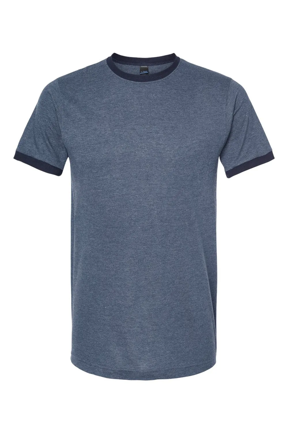 Tultex Mens Fine Jersey Ringer Short Sleeve Crewneck T-Shirt - Heather Denim Blue/Navy Blue