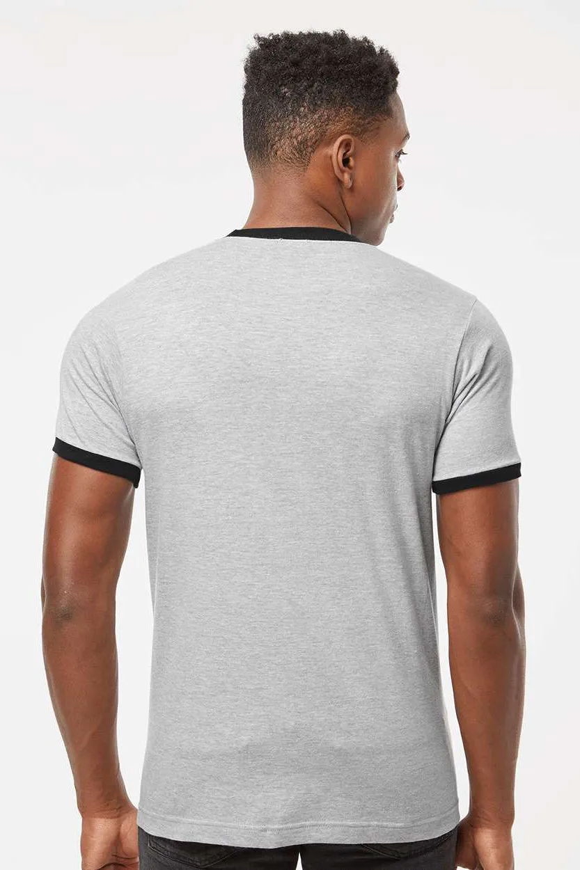 Tultex Mens Fine Jersey Ringer Short Sleeve Crewneck T-Shirt - Heather Grey/Black