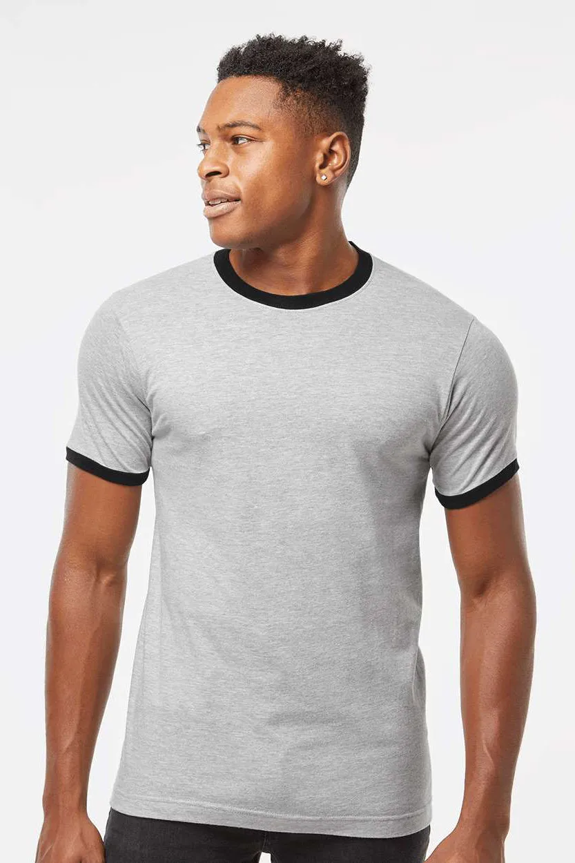 Tultex Mens Fine Jersey Ringer Short Sleeve Crewneck T-Shirt - Heather Grey/Black