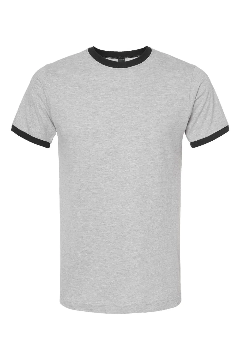 Tultex Mens Fine Jersey Ringer Short Sleeve Crewneck T-Shirt - Heather Grey/Black