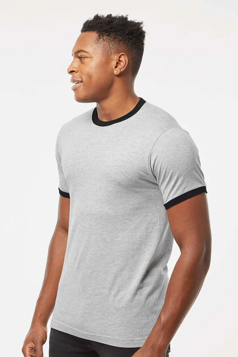 Tultex Mens Fine Jersey Ringer Short Sleeve Crewneck T-Shirt - Heather Grey/Black