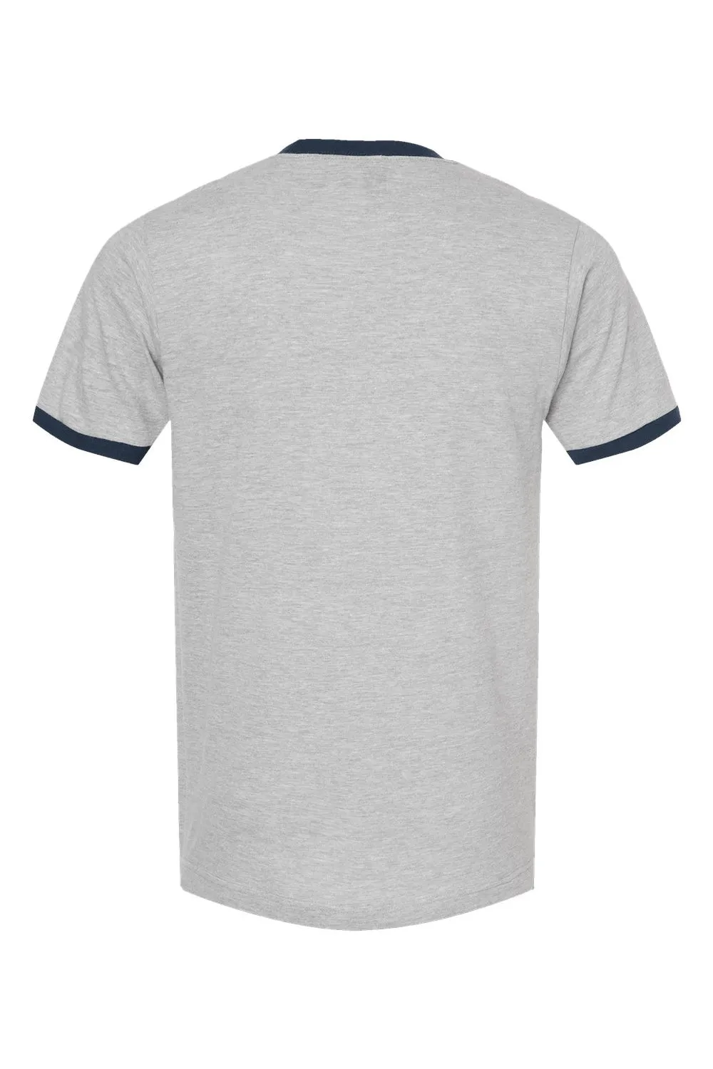 Tultex Mens Fine Jersey Ringer Short Sleeve Crewneck T-Shirt - Heather Grey/Navy Blue