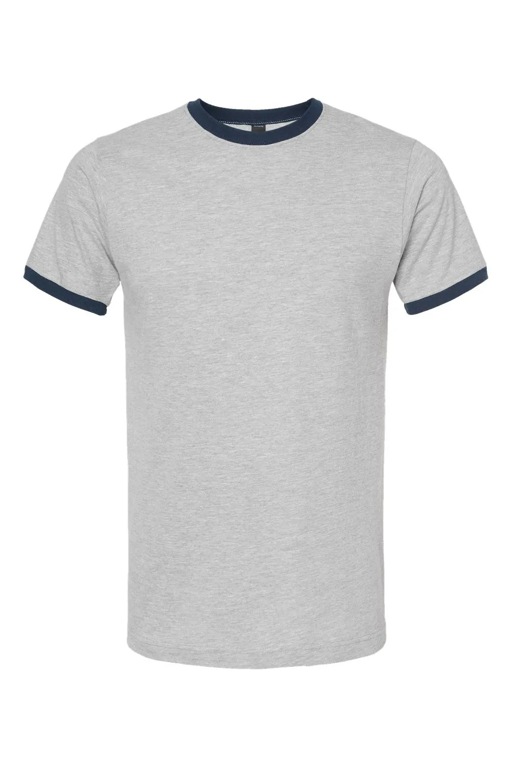 Tultex Mens Fine Jersey Ringer Short Sleeve Crewneck T-Shirt - Heather Grey/Navy Blue