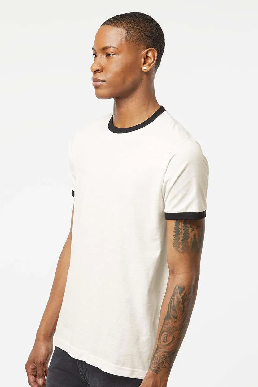 Tultex Mens Fine Jersey Ringer Short Sleeve Crewneck T-Shirt - Vintage White/Black