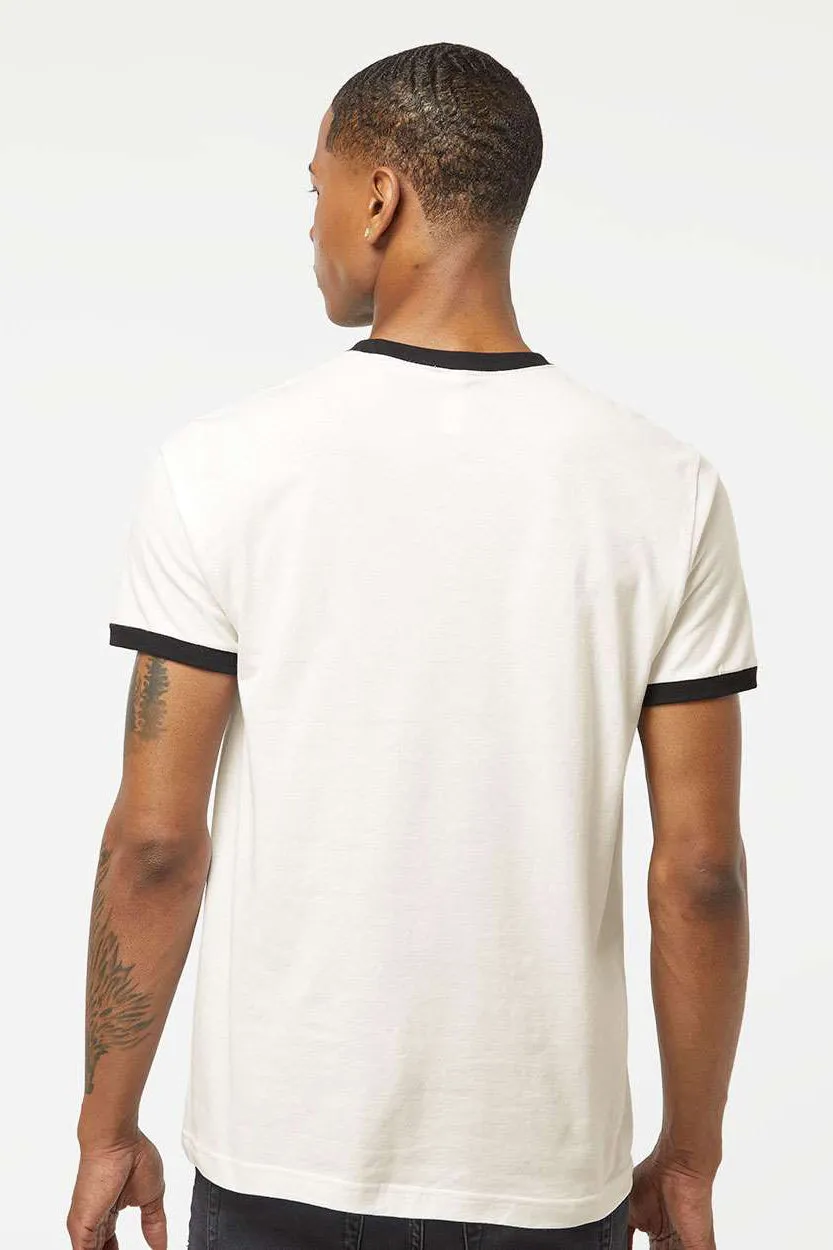 Tultex Mens Fine Jersey Ringer Short Sleeve Crewneck T-Shirt - Vintage White/Black