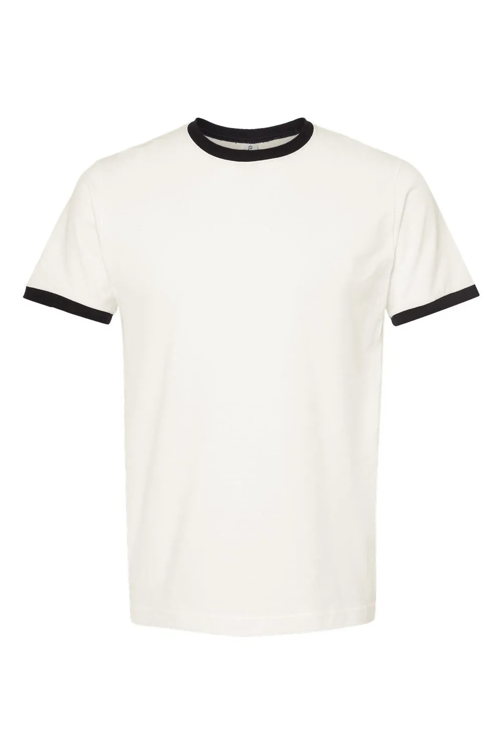 Tultex Mens Fine Jersey Ringer Short Sleeve Crewneck T-Shirt - Vintage White/Black