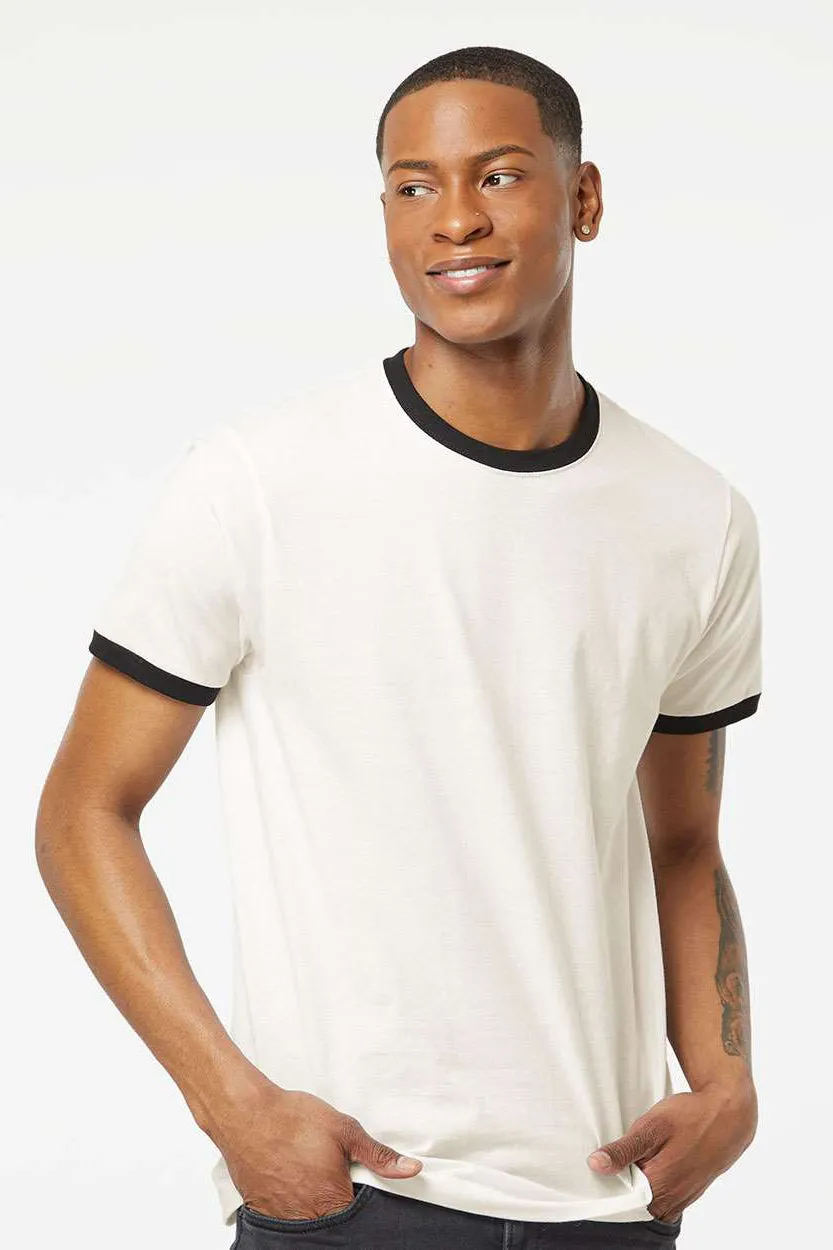 Tultex Mens Fine Jersey Ringer Short Sleeve Crewneck T-Shirt - Vintage White/Black