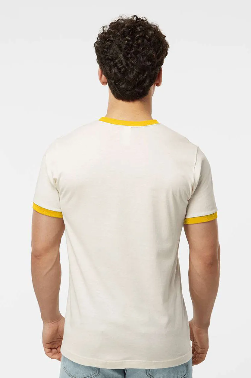 Tultex Mens Fine Jersey Ringer Short Sleeve Crewneck T-Shirt - Vintage White/Mellow Yellow